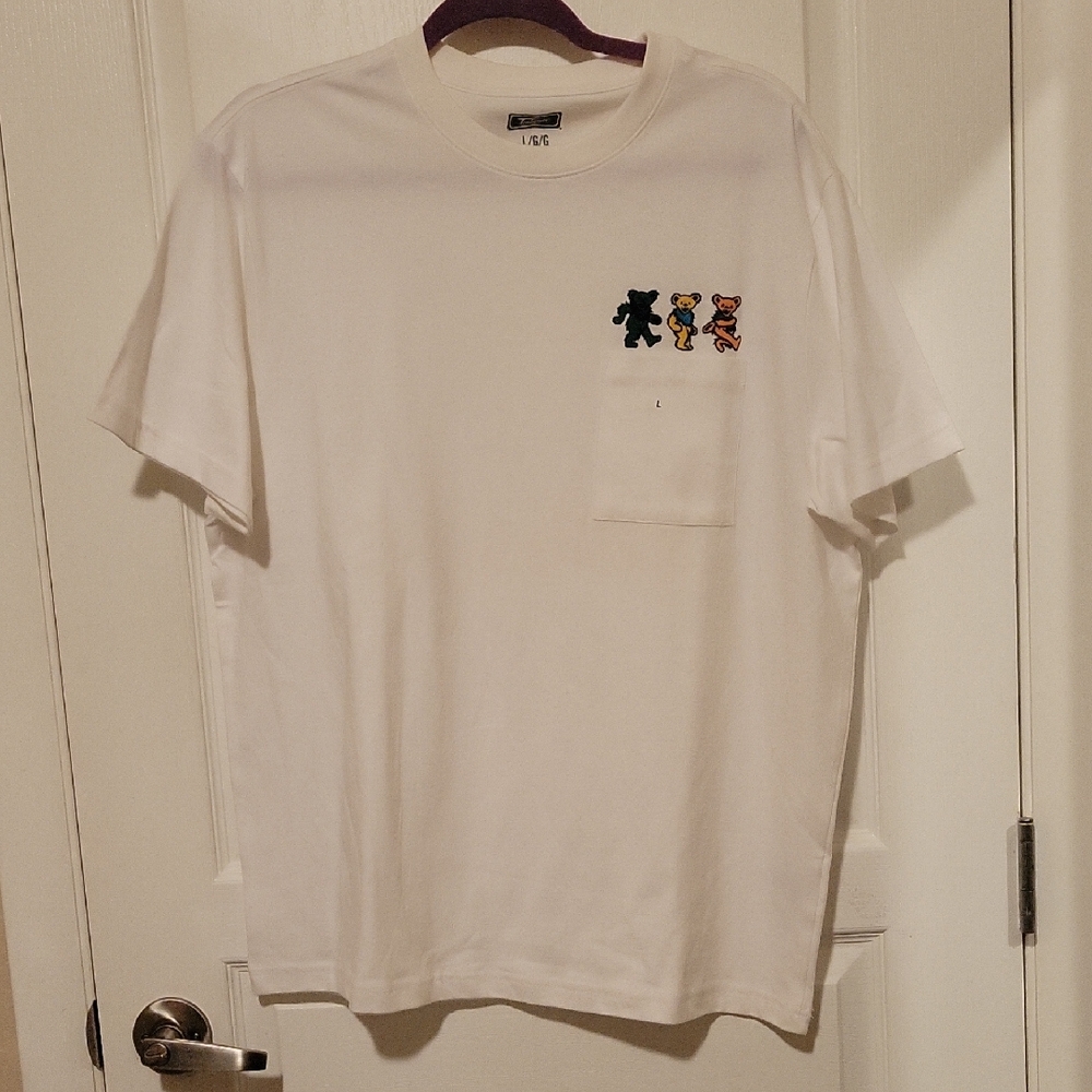 Men's White Graphic Tee with Pocket Bears